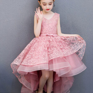 v neck lace sleeveless asymmetrical princess bows kids party dresses showprettydress