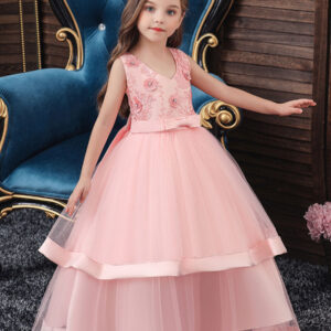 v neck polyester cotton sleeveless ankle length princess embroidered kids party dresses showprettydress