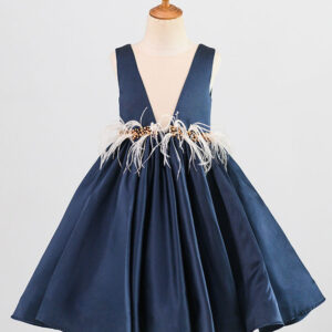 v neck satin fabric sleeveless short princess buttons formal kids pageant flower girl dresses showprettydress