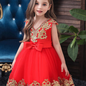 v neck tulle short sleeves short princess embroidered kids party dresses showprettydress