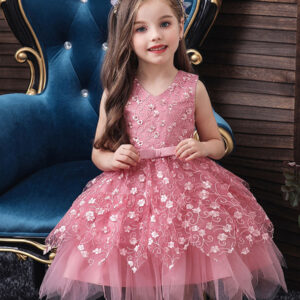 v neck tulle sleeveless short princess flowers kids social party dresses showprettydress