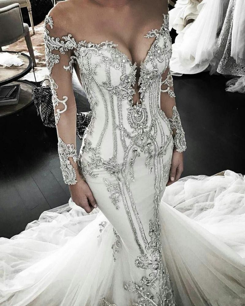 vintage appliques mermaid wedding dresses off the shoulder long sleevess bridal gowns showprettydress 2 vintage appliques mermaid wedding dresses off the shoulder long sleevess bridal gowns showprettydress 2