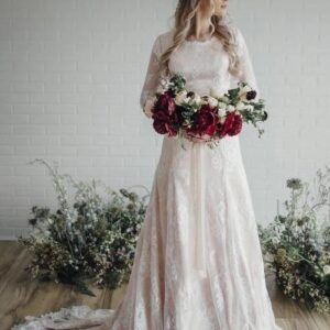 Vintage Long A Line Lace Wedding Dress with Sleeves