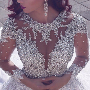 vintage luxurious muslim crystal beading cathedral train sheer lace wedding dress showprettydress