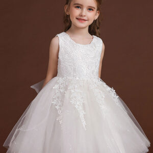 white jewel neck cotton sleeveless short a line embroidered flower girl dresses showprettydress