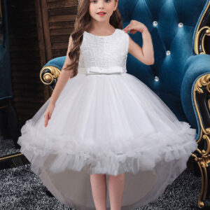 white jewel neck polyester sleeveless with train a line embroidered kids social party dresses showprettydress