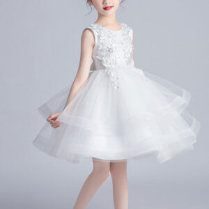white jewel neck short sleeves embroidered kids party dresses showprettydress