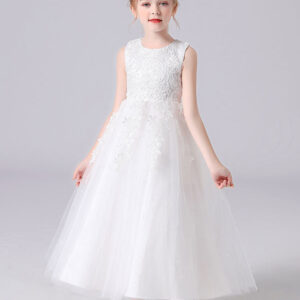 white jewel neck sleeveless bows kids party dresses princess dress showprettydress