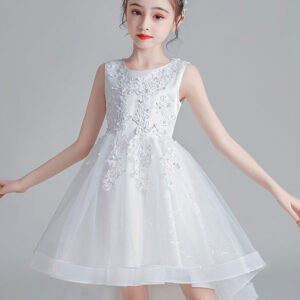 white jewel neck sleeveless bows kids party dresses short princess dress showprettydress
