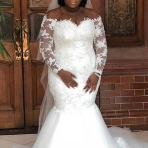 white long sleeves off the shoulder mermaid lace wedding dresses showprettydress