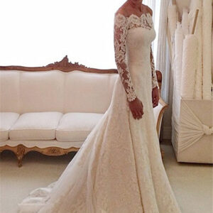 white off the shoulder lace long sleeves bridal gowns sheath simple custom made wedding dresses showprettydress