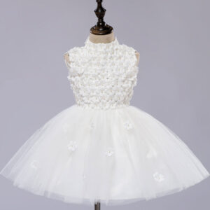 white pageant tutu dress with lace flower applique flower girl dress showprettydress