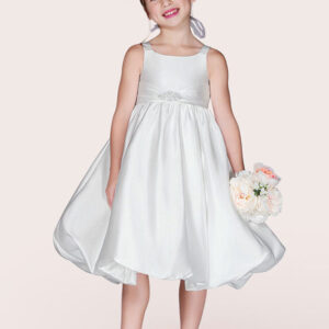white satin fabric jewel neck sleeveless beaded formal kids pageant flower girl dresses showprettydress