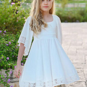 white square neck polyester short sleeves short a line kids social party dresses showprettydress