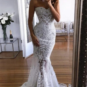 white sweetheart neck sheer lace appliques mermaid wedding dresses showprettydress