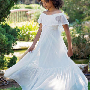 white v neck lace short sleeves floor length a line applique kids social party dresses showprettydress