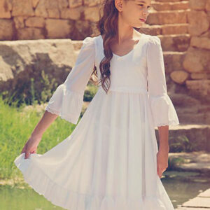 white v neck long sleeves formal kids pageant flower girl dresses showprettydress