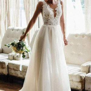 whiteivory v neck lace tulle bridal dress aline beach wedding dress showprettydress