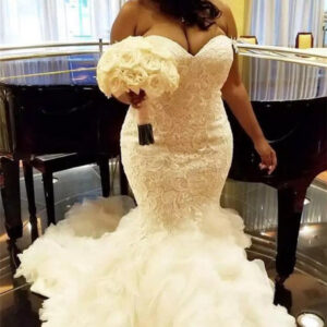 wholesale sweetheart fit and flare lace wedding dresses tiescarlet ruffless tulle bridal dress with court train showprettydress