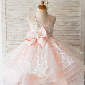 with sash pink sleeveless backless short tulle kids party dresses showprettydress
